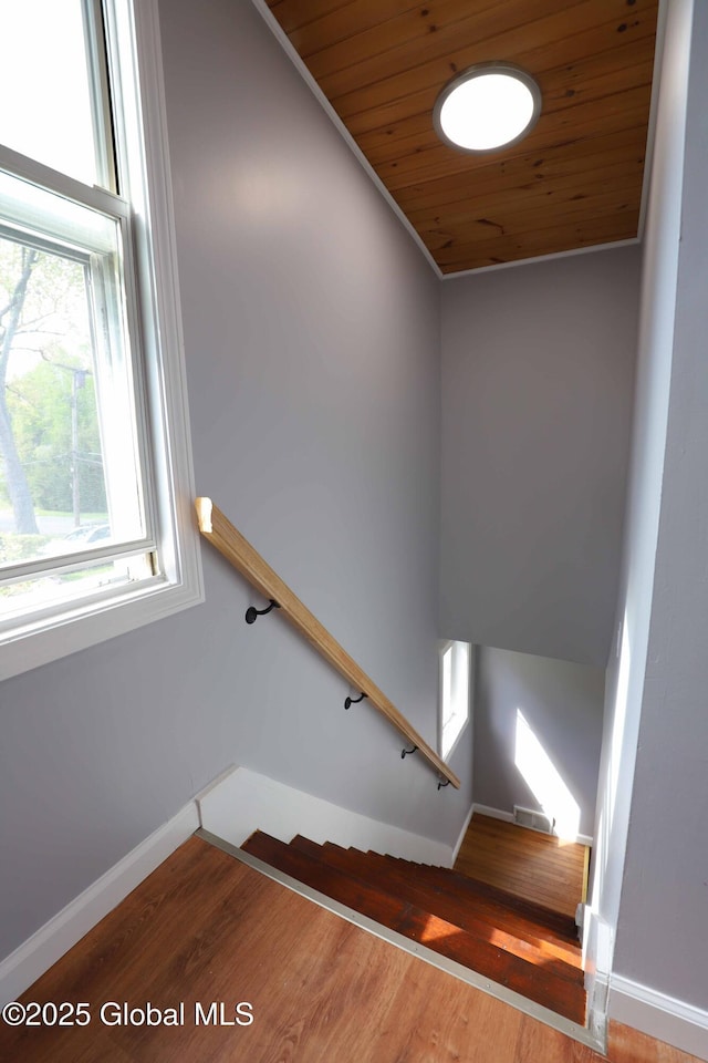 701 Engleman Ave, Glenville, NY 12302 - stairway with wooden ceiling, wood finished floors, and baseboards