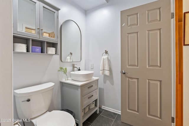 bathroom featuring tile patterned flooring, toilet, and vanity