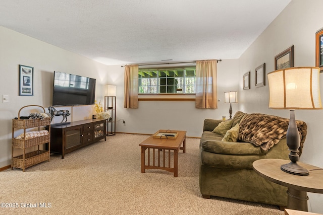 living area featuring baseboards and carpet