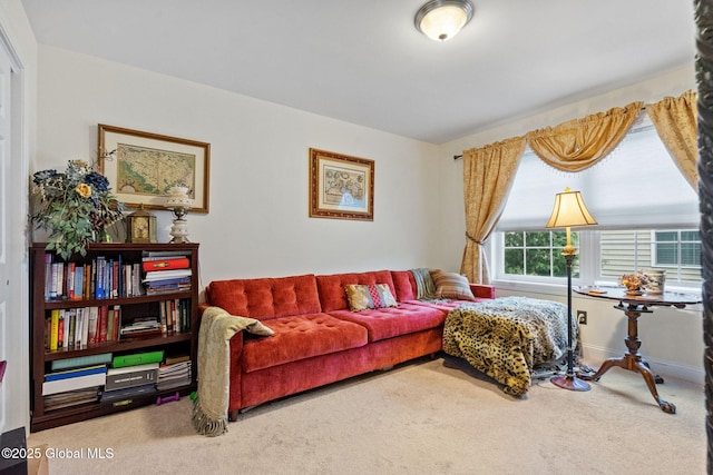 living area with carpet floors and baseboards