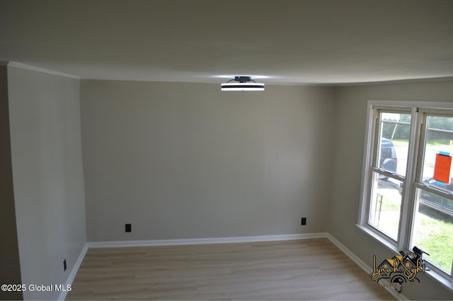unfurnished room with baseboards, light wood-type flooring, and a wealth of natural light
