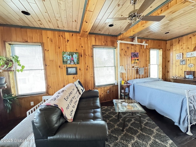 6 Spring St, Johnstown, NY 12095 - bedroom with wood walls, wooden ceiling, wood finished floors, and multiple windows