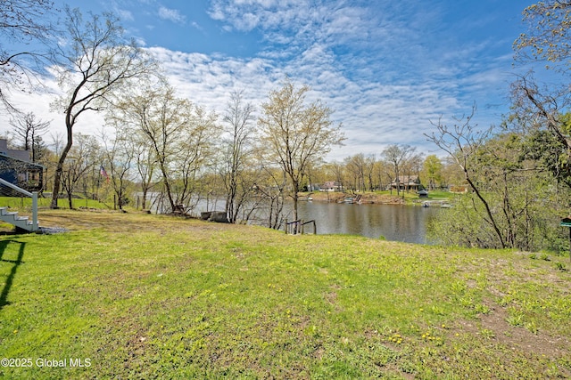 view of yard with a water view