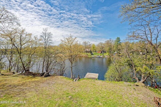 property view of water featuring a boat dock