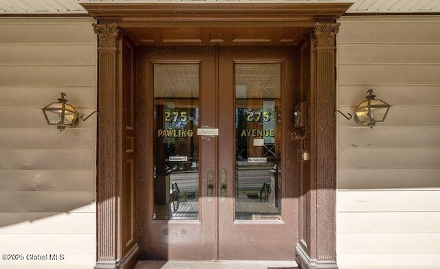 doorway to property featuring french doors