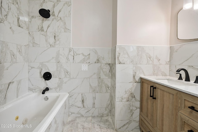 18 Bertha St, Albany, NY 12209 - bathroom with tile walls, tiled shower / bath combo, and vanity
