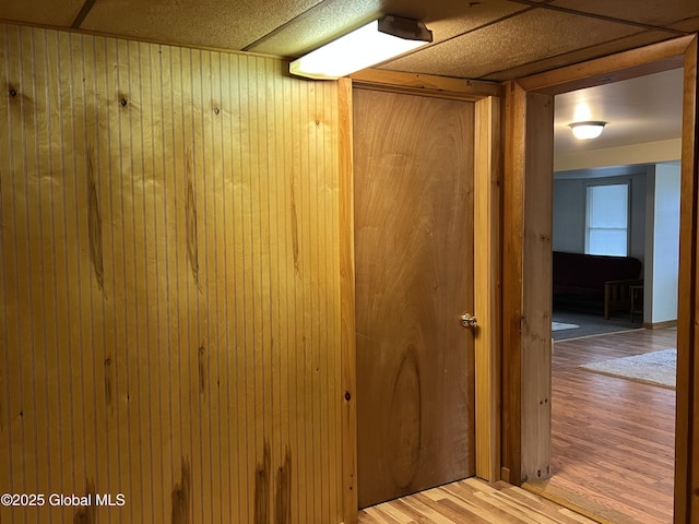 interior space featuring wood walls and wood finished floors