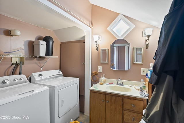 100 3rd St, Waterford, NY 12188 - washroom with laundry area, a sink, and washer and dryer
