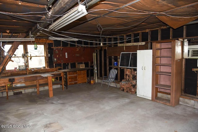 basement featuring a workshop area