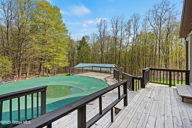 3550 Boyhaven Rd, Middle Grove, NY 12850 - wooden deck with a view of trees and a covered pool