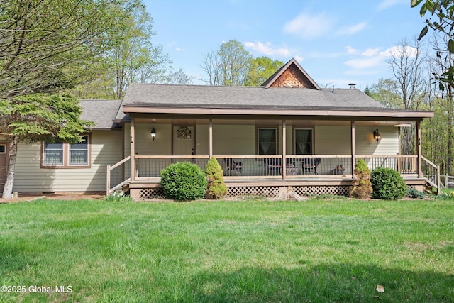 3550 Boyhaven Rd, Middle Grove, NY 12850 - view of front facade featuring covered porch, a shingled roof, and a front lawn