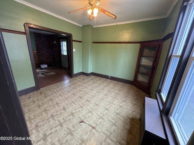6 Cline St, Dolgeville, NY 13329 - empty room with a ceiling fan, ornamental molding, and baseboards