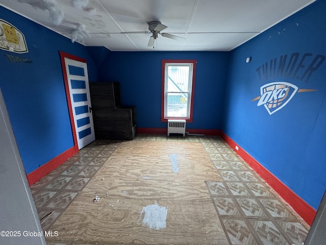 6 Cline St, Dolgeville, NY 13329 - empty room featuring ceiling fan, radiator heating unit, and baseboards