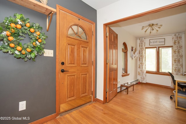 975 Riverview Rd, Schenectady, NY 12309 - entryway with light wood finished floors, baseboards, and a baseboard heating unit