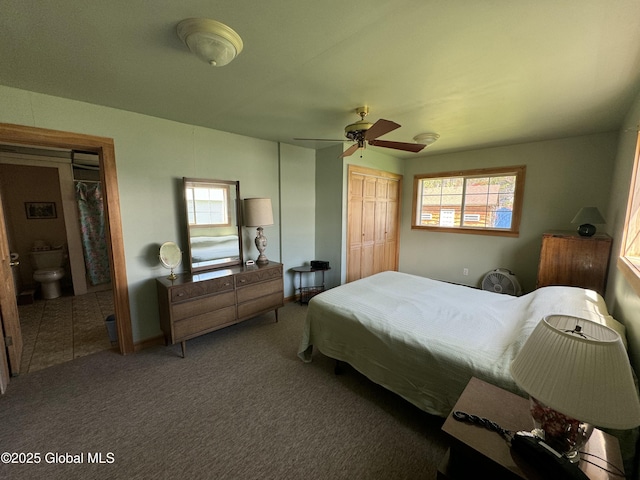 113 Forest Ave, Caroga, NY 12032 - bedroom with carpet floors, ceiling fan, multiple windows, and a closet