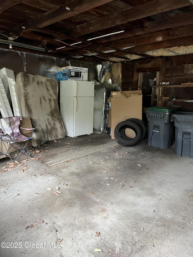 interior space featuring freestanding refrigerator