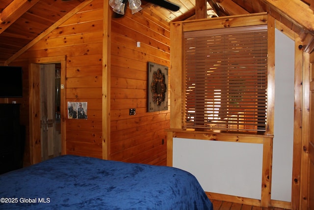127 Fording Rd, Esperance, NY 12066 - bedroom featuring wood ceiling, lofted ceiling with beams, and wood walls