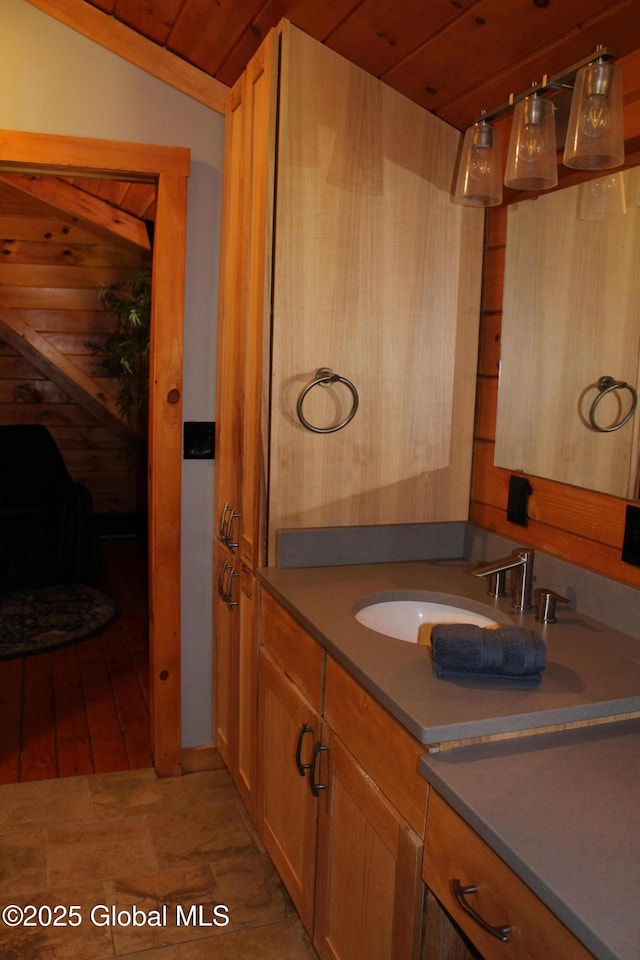127 Fording Rd, Esperance, NY 12066 - bathroom featuring wood ceiling and vanity