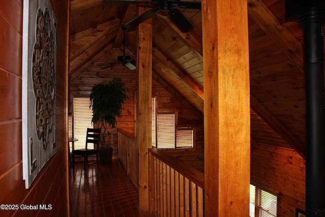 127 Fording Rd, Esperance, NY 12066 - corridor featuring wooden walls, lofted ceiling with beams, and wooden ceiling