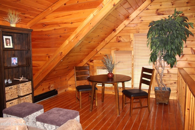 127 Fording Rd, Esperance, NY 12066 - sitting room featuring hardwood / wood-style flooring, lofted ceiling with beams, and wood walls