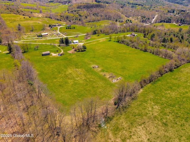 birds eye view of property with a rural view
