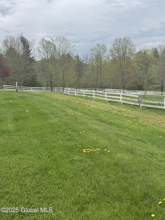 view of yard with fence and a rural view