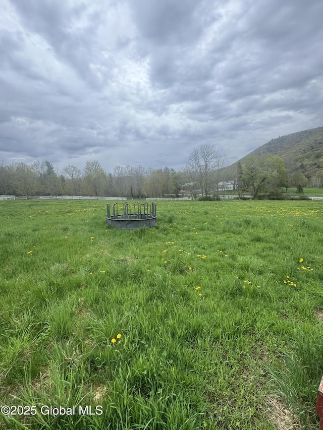 view of yard featuring a mountain view and a rural view