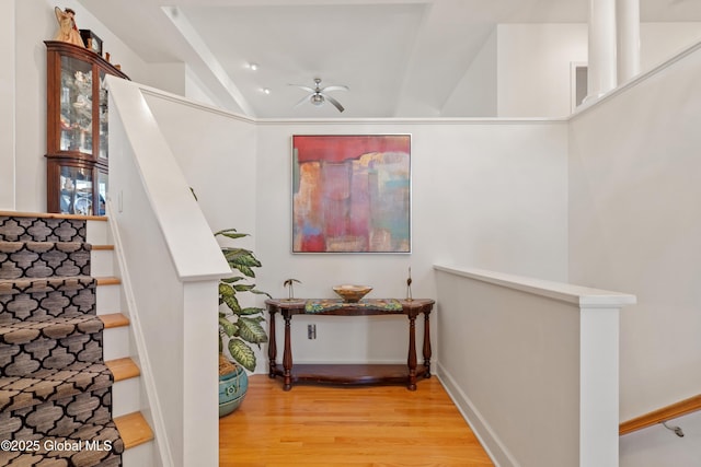 3 Riverside Ct, Stillwater, NY 12170 - stairs with lofted ceiling, baseboards, ceiling fan, and wood finished floors