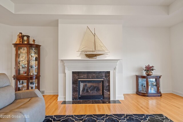 3 Riverside Ct, Stillwater, NY 12170 - living area with baseboards, visible vents, wood finished floors, and a fireplace