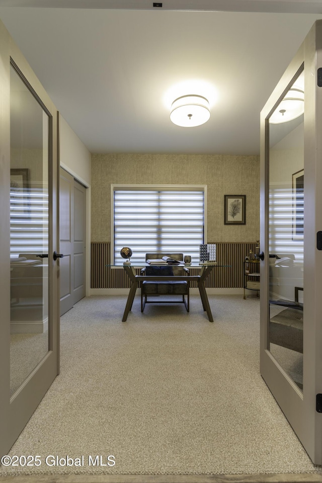 7 Magnolia Dr, Halfmoon, NY 12065 - interior space with carpet flooring, french doors, and wallpapered walls