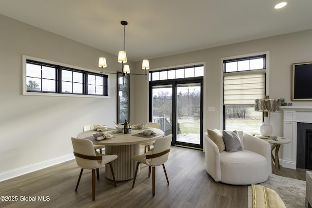 7 Magnolia Dr, Halfmoon, NY 12065 - dining room featuring baseboards, a glass covered fireplace, recessed lighting, and wood finished floors