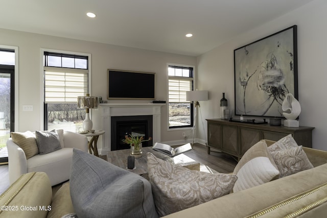 7 Magnolia Dr, Halfmoon, NY 12065 - living area featuring a fireplace, recessed lighting, baseboards, and wood finished floors