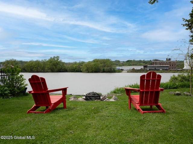 33 Broadway, Rensselaer, NY 12144 - view of green lawn featuring a water view and an outdoor fire pit