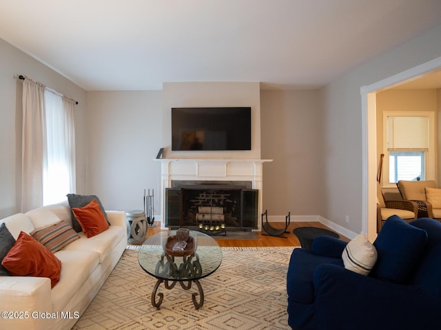 33 Broadway, Rensselaer, NY 12144 - living room with wood finished floors, a fireplace with flush hearth, and baseboards