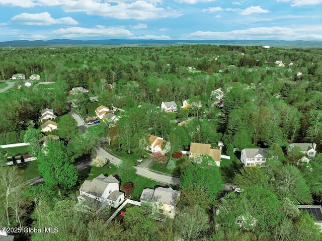 aerial view of property's location featuring a forest