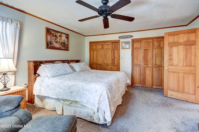506 Nellis Rd, Palatine, NY 13339 - carpeted bedroom with two closets, crown molding, and ceiling fan