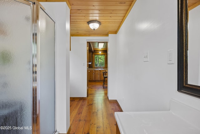 89 Captains Cv, Crown Point, NY 12928 - hallway with hardwood / wood-style flooring and wooden ceiling