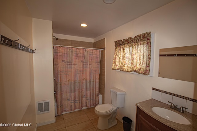 27 Kingsboro Ave, Gloversville, NY 12078 - full bathroom featuring toilet, shower / tub combo with curtain, tile patterned flooring, vanity, and recessed lighting
