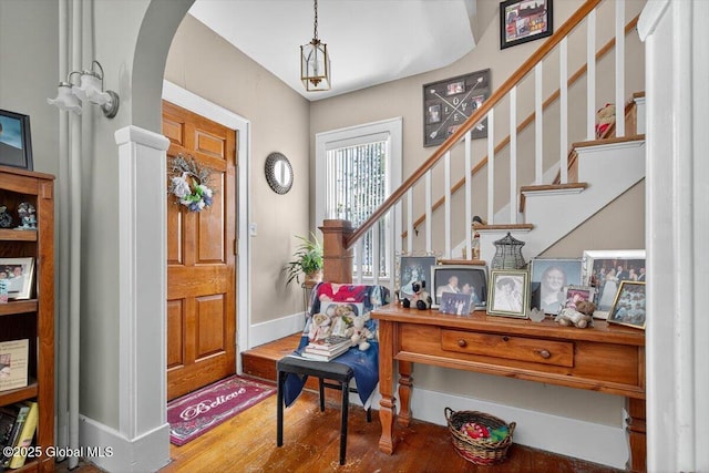 5 Hillview Ave, East Greenbush, NY 12144 - entryway featuring stairs, arched walkways, and wood finished floors