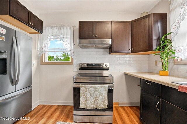 1576 State St, Schenectady, NY 12304 - kitchen featuring appliances with stainless steel finishes, under cabinet range hood, light countertops, and light wood-style flooring