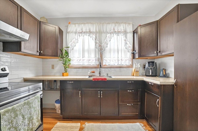 1576 State St, Schenectady, NY 12304 - kitchen featuring stainless steel range with electric stovetop, a sink, light countertops, and light wood-type flooring