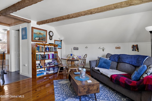 living area featuring wood-type flooring and a baseboard radiator