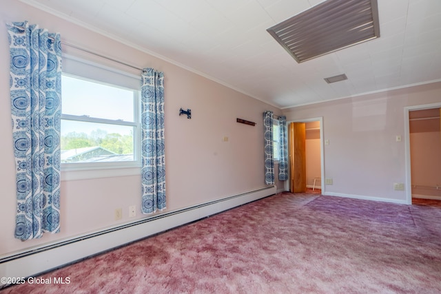 188 Fort Edward Rd, Moreau, NY 12828 - carpeted empty room with baseboard heating, crown molding, and baseboards
