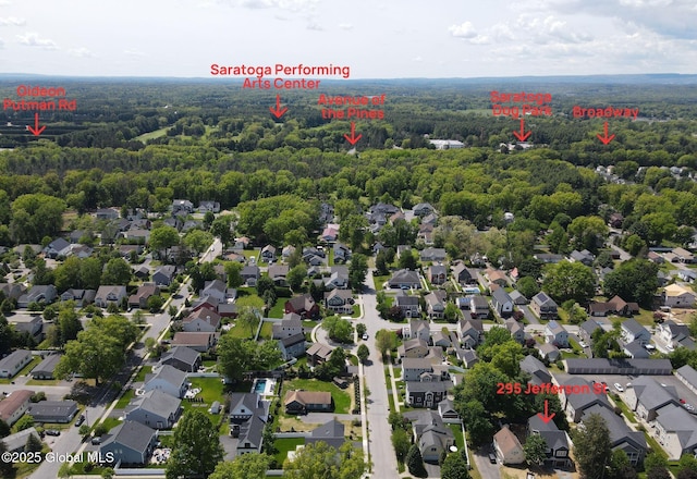 295 Jefferson St, Saratoga Springs, Inside, NY 12866 - aerial perspective of suburban area with a heavily wooded area
