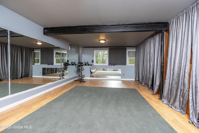workout area featuring wood finished floors