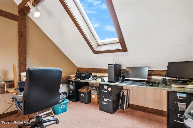 11 Cotton Ct, Bolton, NY 12824 - carpeted office space with a skylight and vaulted ceiling