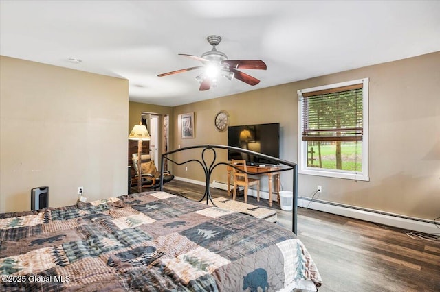 11 Cotton Ct, Bolton, NY 12824 - bedroom featuring wood finished floors, baseboard heating, baseboards, and ceiling fan