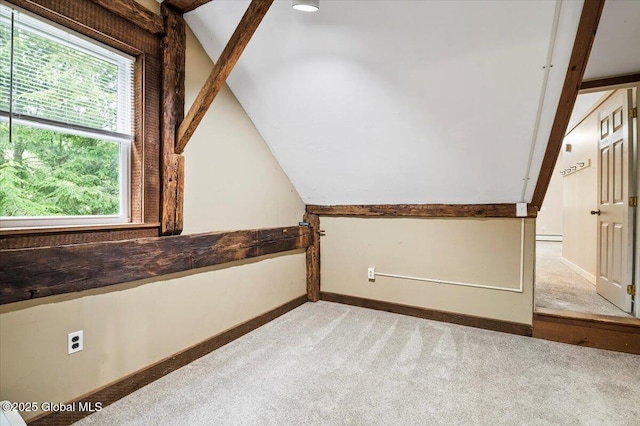 11 Cotton Ct, Bolton, NY 12824 - bonus room with light carpet, lofted ceiling, baseboards, and a baseboard radiator