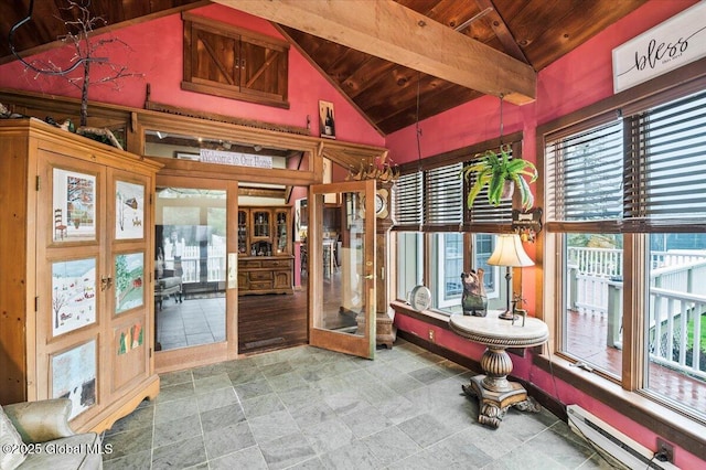 11 Cotton Ct, Bolton, NY 12824 - sunroom / solarium featuring vaulted ceiling, baseboard heating, and french doors