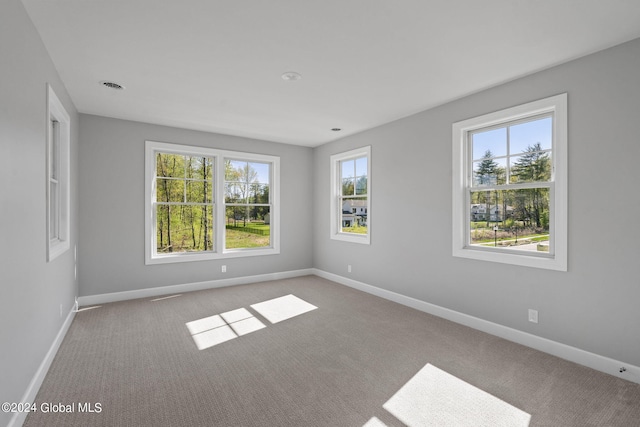 carpeted empty room featuring healthy amount of natural light and baseboards
